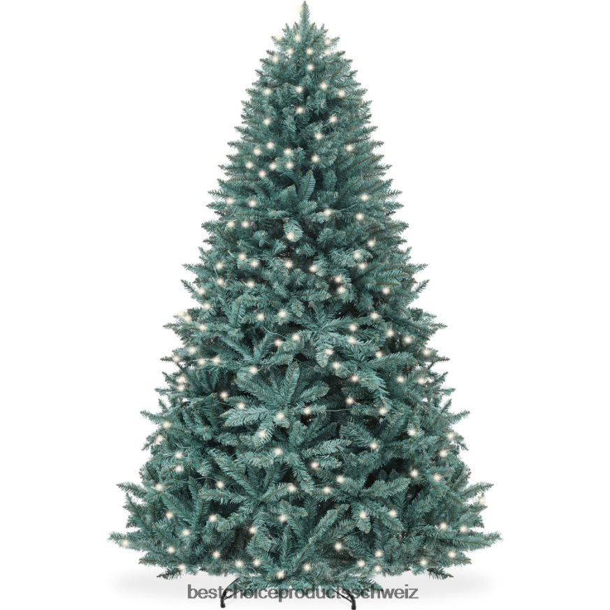 Best Choice Products Vorbeleuchteter Blaufichten-Weihnachtsbaum mit klappbarem Sockel und Glühlampen Schönheit 2JD02253