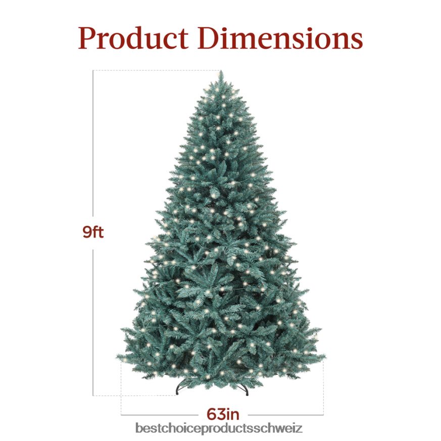 Best Choice Products Vorbeleuchteter Blaufichten-Weihnachtsbaum mit klappbarem Sockel und Glühlampen Schönheit 2JD02253