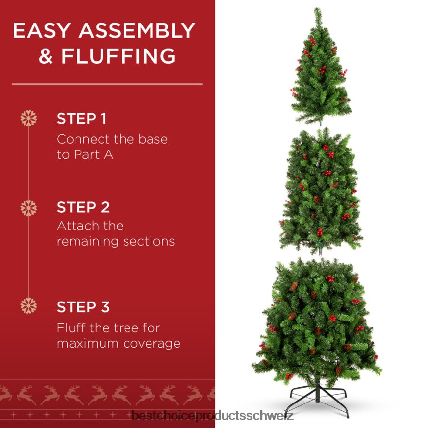 Best Choice Products Vorbeleuchteter Fichtenstift-Weihnachtsbaum mit Beeren und Tannenzapfen Schönheit 2JD022119