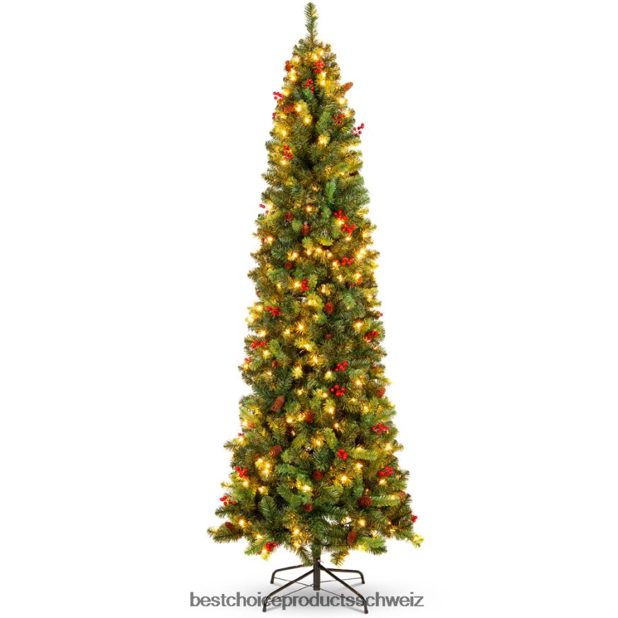Best Choice Products Vorbeleuchteter Fichtenstift-Weihnachtsbaum mit Beeren und Tannenzapfen Schönheit 2JD022120