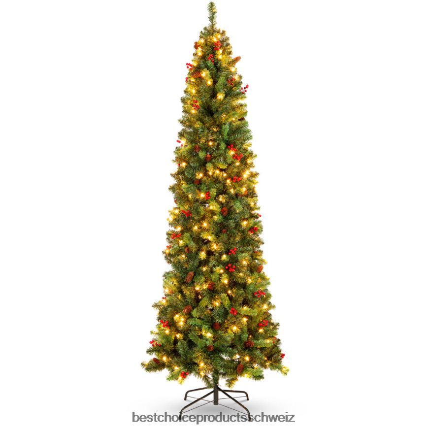 Best Choice Products Vorbeleuchteter Fichtenstift-Weihnachtsbaum mit Beeren und Tannenzapfen Schönheit 2JD022121