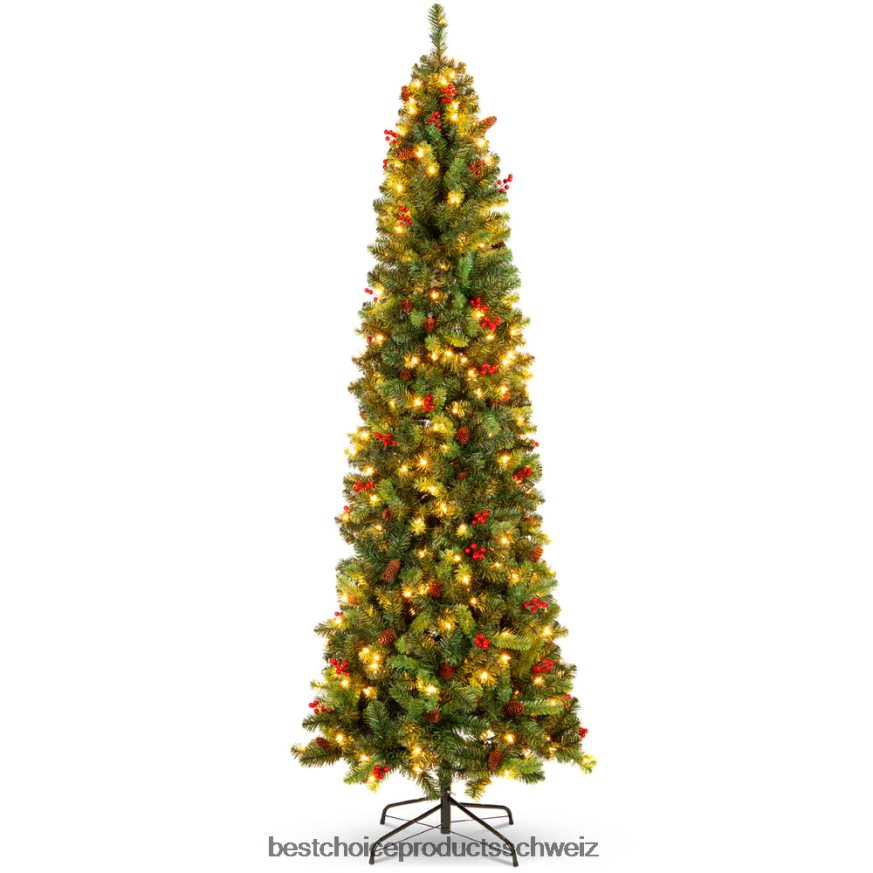Best Choice Products Vorbeleuchteter Fichtenstift-Weihnachtsbaum mit Beeren und Tannenzapfen Schönheit 2JD022122