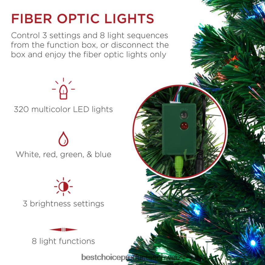 Best Choice Products Vorbeleuchteter Glasfaser-Weihnachtsbaum aus Kiefernholz mit mehrfarbigen und LED-Lichtern Schönheit 2JD022101