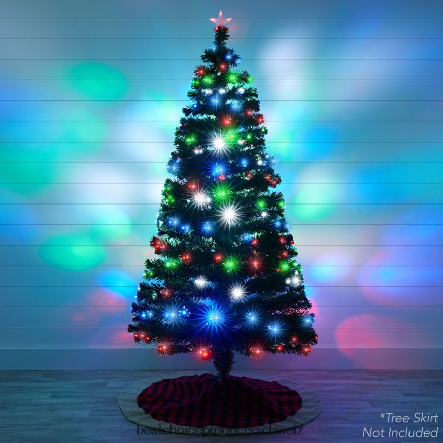 Best Choice Products Vorbeleuchteter Glasfaser-Weihnachtsbaum aus Kiefernholz mit mehrfarbigen und LED-Lichtern Schönheit 2JD022101