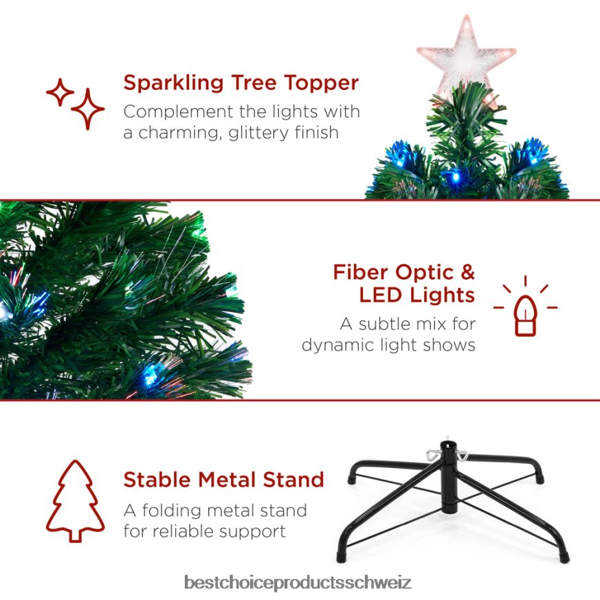 Best Choice Products Vorbeleuchteter Glasfaser-Weihnachtsbaum aus Kiefernholz mit mehrfarbigen und LED-Lichtern Schönheit 2JD02299