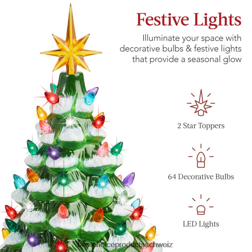 Best Choice Products Vorbeleuchteter Tisch-Weihnachtsbaum aus Keramik mit Lichtern – 15 Zoll mattiert mit mehrfarbigen Lichtern 2JD022214