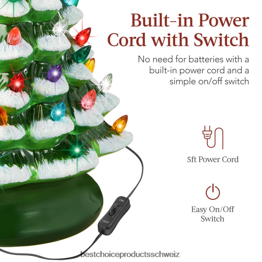 Best Choice Products Vorbeleuchteter Tisch-Weihnachtsbaum aus Keramik mit Lichtern – 15 Zoll mattiert mit mehrfarbigen Lichtern 2JD022214