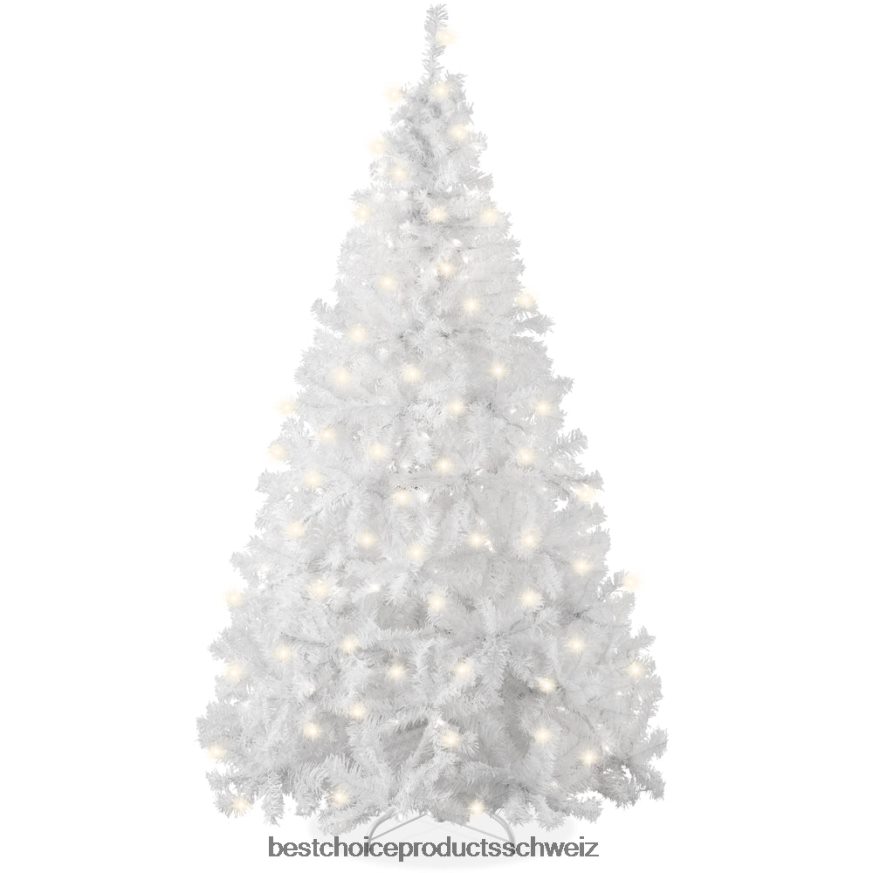 Best Choice Products Vorbeleuchteter, aufklappbarer künstlicher Weihnachtsbaum aus weißem Kiefernholz mit Lichtern Metallständer 2JD022185