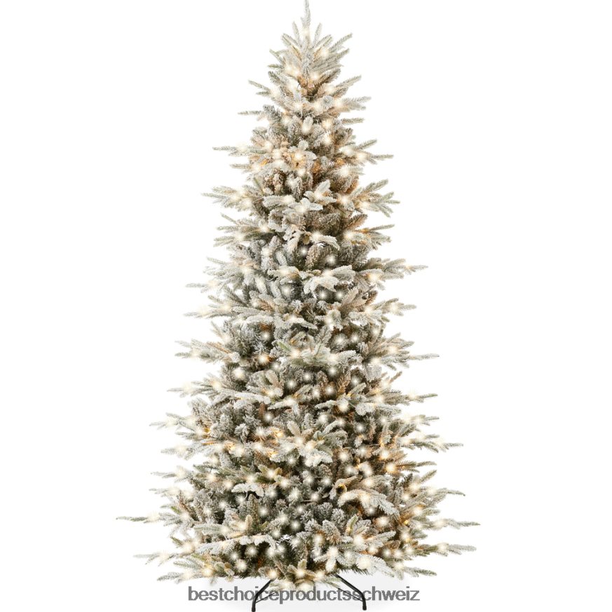Best Choice Products Vorbeleuchteter, beflockter künstlicher Espen-Edeltannen-Weihnachtsbaum Metallständer 2JD02258