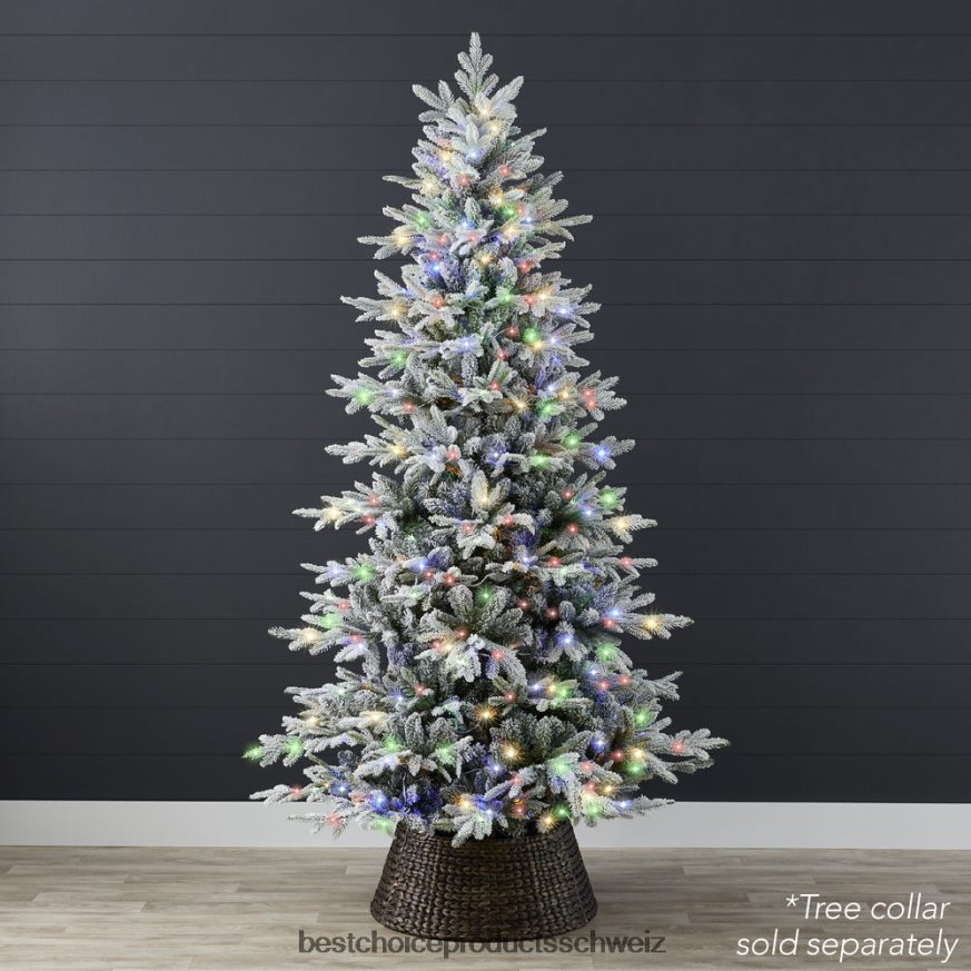 Best Choice Products Vorbeleuchteter, beflockter künstlicher Espen-Edeltannen-Weihnachtsbaum Metallständer 2JD02259