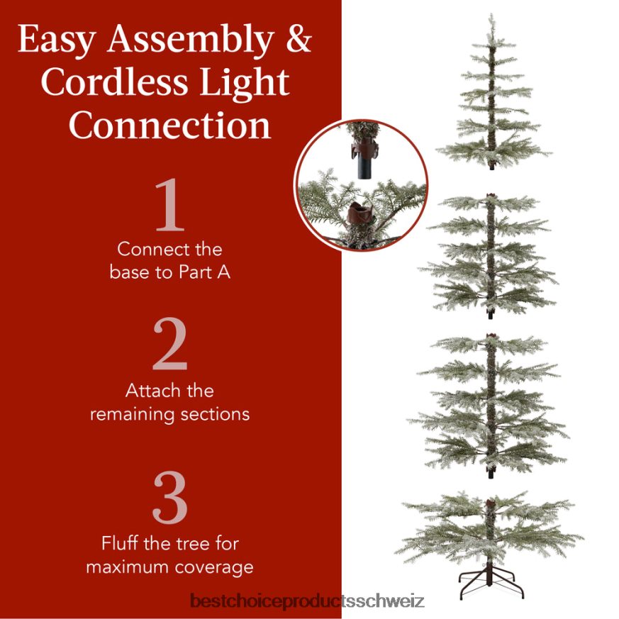 Best Choice Products Vorbeleuchteter, dünn beflockter Weihnachtsbaum mit 2-in-1-LEDs, kabellose Verbindung Schönheit 2JD02293