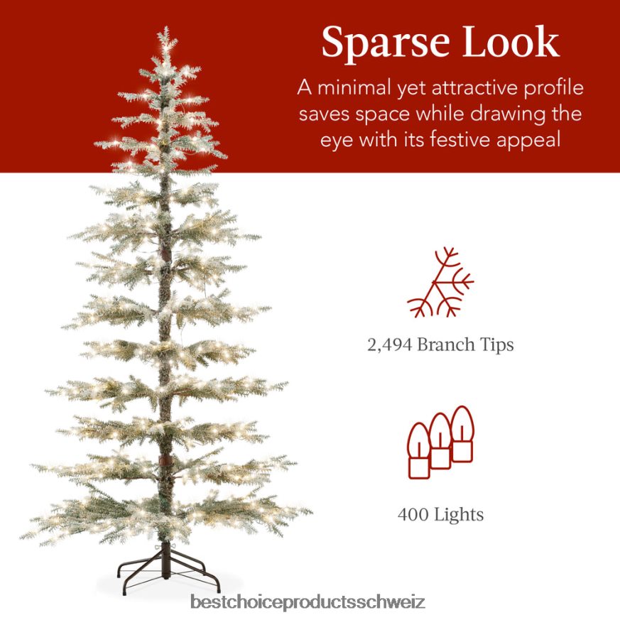 Best Choice Products Vorbeleuchteter, dünn beflockter Weihnachtsbaum mit 2-in-1-LEDs, kabellose Verbindung Schönheit 2JD02293