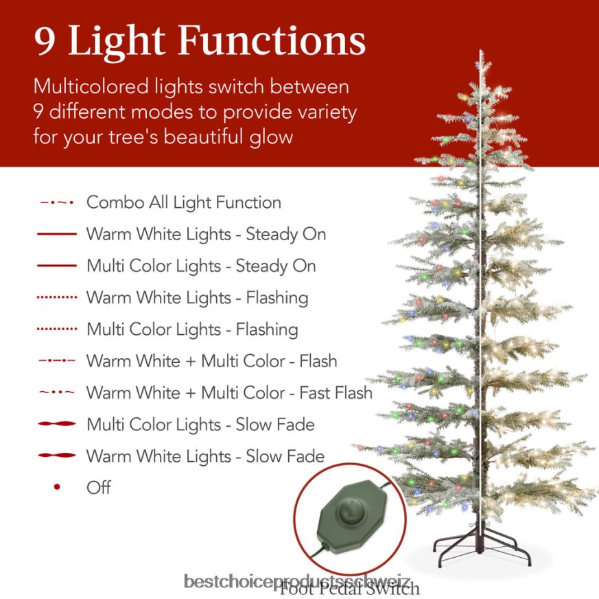 Best Choice Products Vorbeleuchteter, dünn beflockter Weihnachtsbaum mit 2-in-1-LEDs, kabellose Verbindung Schönheit 2JD02293