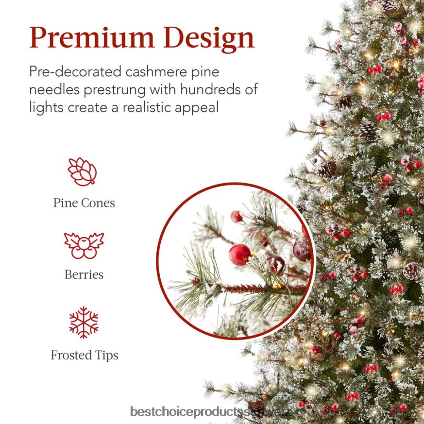 Best Choice Products Vorbeleuchteter, halbbeflockter künstlicher Weihnachtsbaum aus Kaschmirkiefer Metallständer 2JD02243