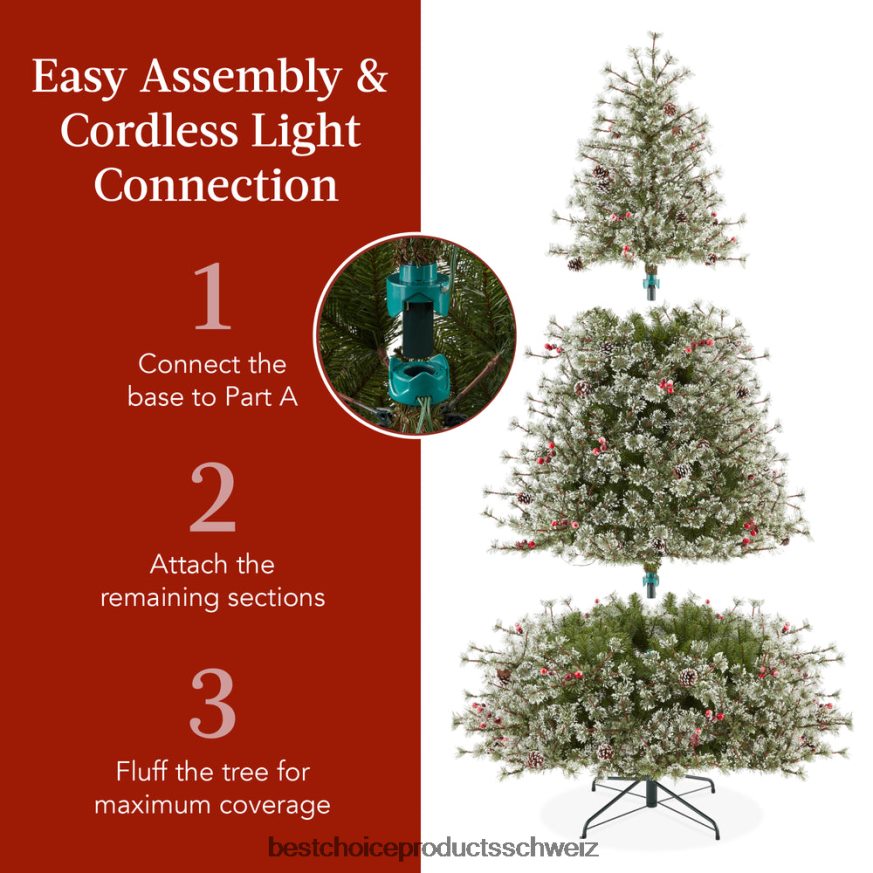 Best Choice Products Vorbeleuchteter, halbbeflockter künstlicher Weihnachtsbaum aus Kaschmirkiefer Metallständer 2JD02243