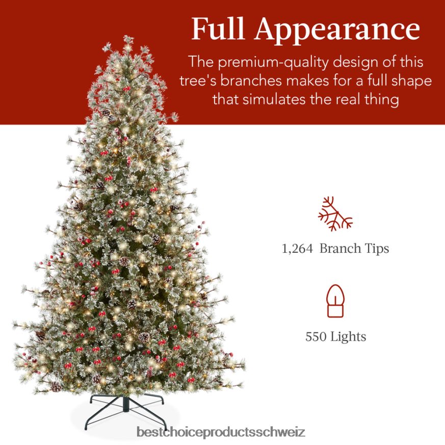 Best Choice Products Vorbeleuchteter, halbbeflockter künstlicher Weihnachtsbaum aus Kaschmirkiefer Metallständer 2JD02243
