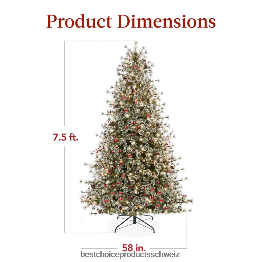 Best Choice Products Vorbeleuchteter, halbbeflockter künstlicher Weihnachtsbaum aus Kaschmirkiefer Metallständer 2JD02243