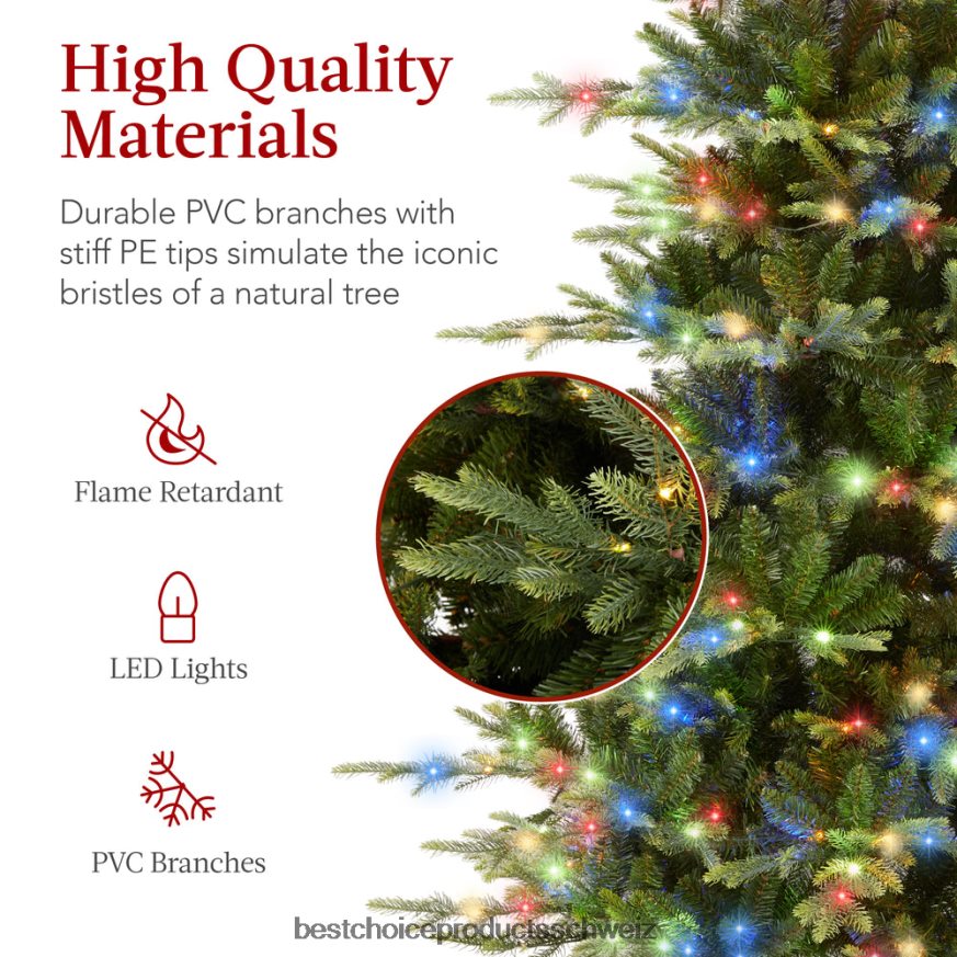 Best Choice Products Vorbeleuchteter künstlicher Espen-Edeltannen-Weihnachtsbaum Metallständer 2JD02249