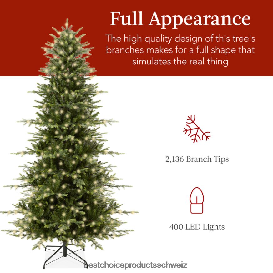 Best Choice Products Vorbeleuchteter künstlicher Espen-Edeltannen-Weihnachtsbaum Metallständer 2JD02249