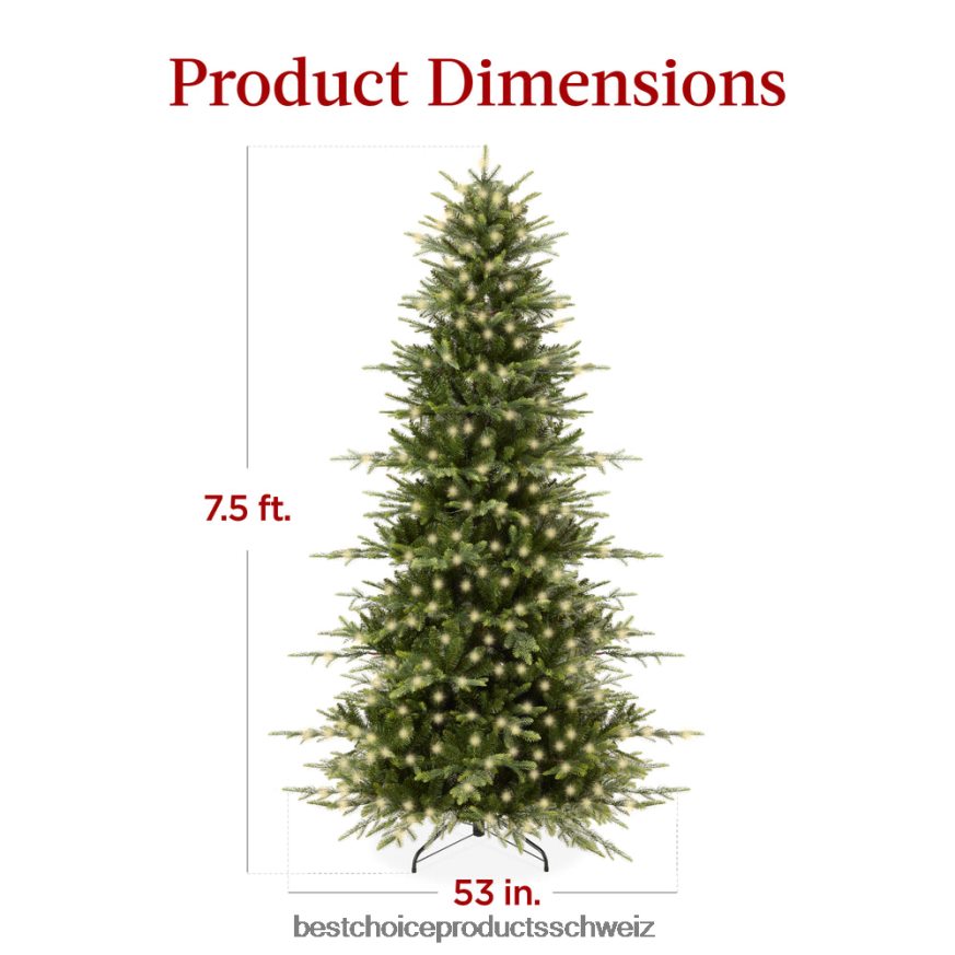 Best Choice Products Vorbeleuchteter künstlicher Espen-Edeltannen-Weihnachtsbaum Metallständer 2JD02249