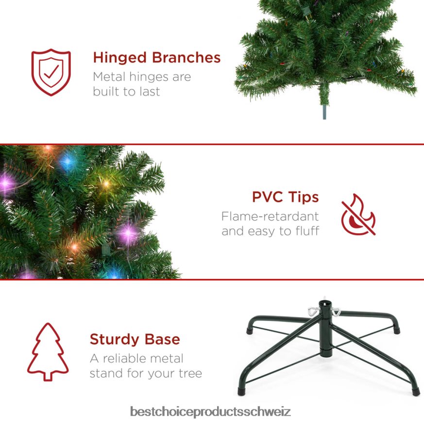 Best Choice Products Vorbeleuchteter künstlicher Fichten-Weihnachtsbaum mit mehrfarbigen LED-Lichtern Schönheit 2JD02212