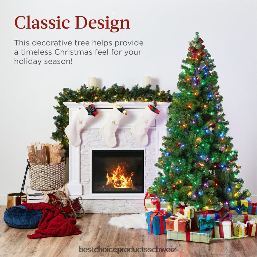 Best Choice Products Vorbeleuchteter künstlicher Fichten-Weihnachtsbaum mit mehrfarbigen LED-Lichtern Schönheit 2JD02212