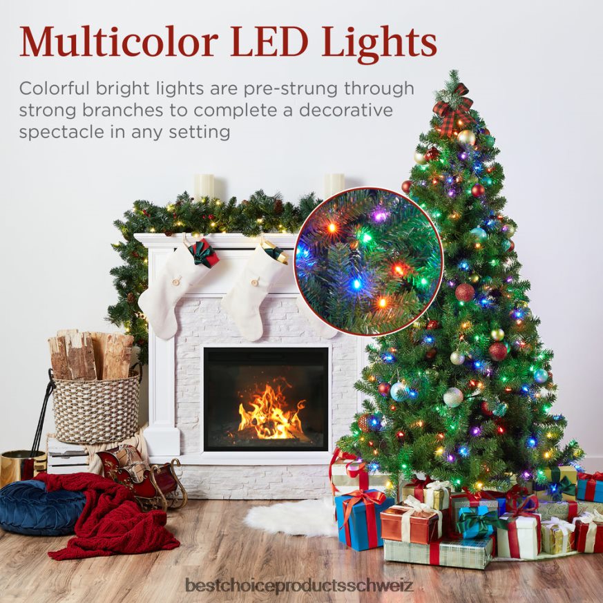 Best Choice Products Vorbeleuchteter künstlicher Fichten-Weihnachtsbaum mit mehrfarbigen LED-Lichtern Schönheit 2JD02213