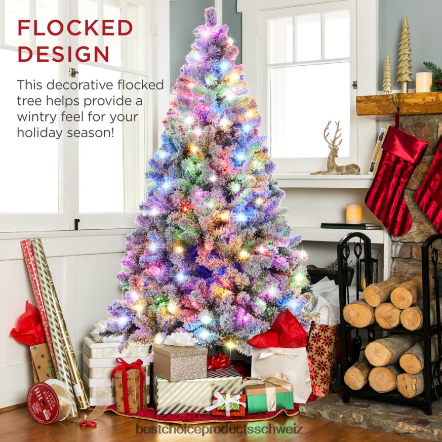 Best Choice Products Vorbeleuchteter künstlicher Kiefern-Weihnachtsbaum mit Schneebesatz und mehrfarbigen Lichtern Schönheit 2JD02229