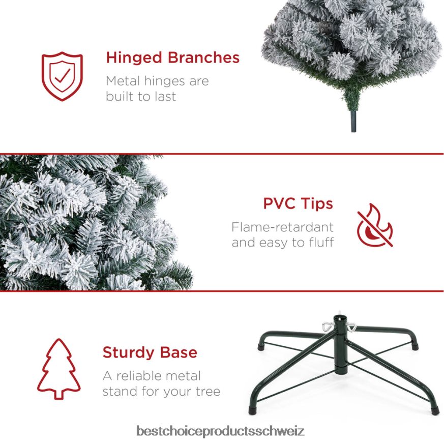 Best Choice Products Vorbeleuchteter künstlicher Kiefern-Weihnachtsbaum mit Schneebesatz und mehrfarbigen Lichtern Schönheit 2JD02229