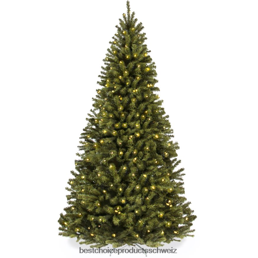 Best Choice Products Vorbeleuchteter künstlicher Weihnachtsbaum aus Fichte mit klappbarem Metallsockel Schönheit 2JD02223