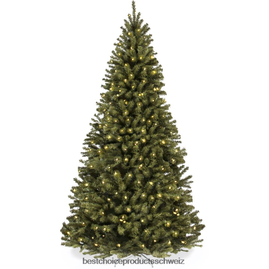 Best Choice Products Vorbeleuchteter künstlicher Weihnachtsbaum aus Fichte mit klappbarem Metallsockel Schönheit 2JD02225