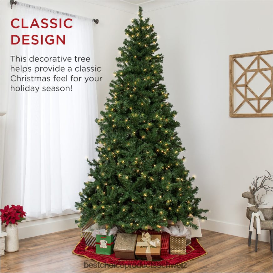 Best Choice Products Vorbeleuchteter künstlicher Weihnachtsbaum aus Fichte mit klappbarem Metallsockel Schönheit 2JD02225