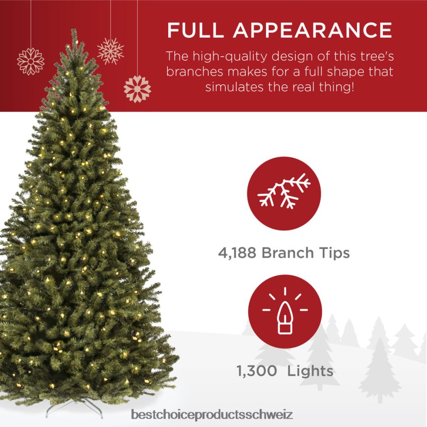Best Choice Products Vorbeleuchteter künstlicher Weihnachtsbaum aus Fichte mit klappbarem Metallsockel Schönheit 2JD02225