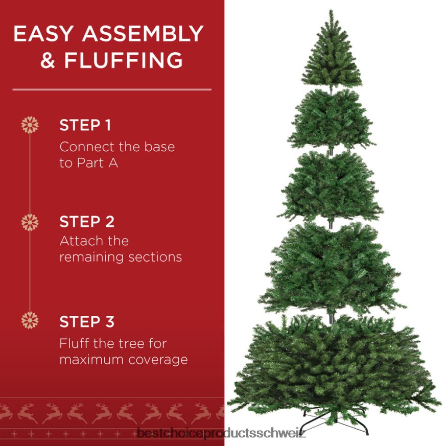 Best Choice Products Vorbeleuchteter künstlicher Weihnachtsbaum aus Fichte mit klappbarem Metallsockel Schönheit 2JD02225