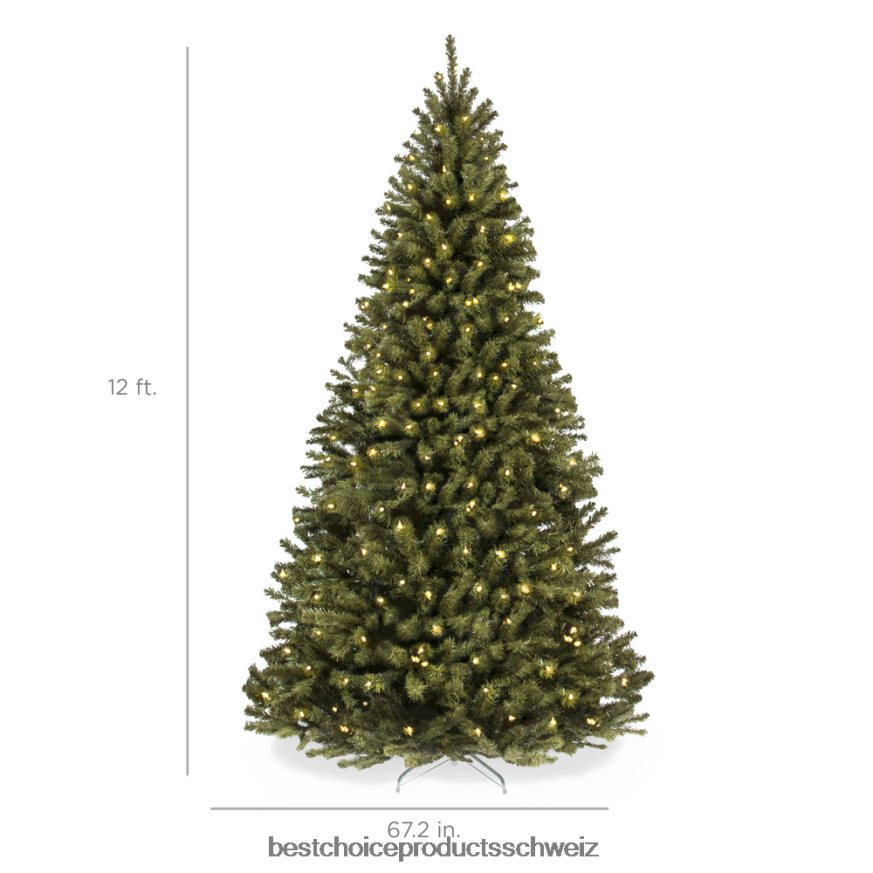 Best Choice Products Vorbeleuchteter künstlicher Weihnachtsbaum aus Fichte mit klappbarem Metallsockel Schönheit 2JD02225