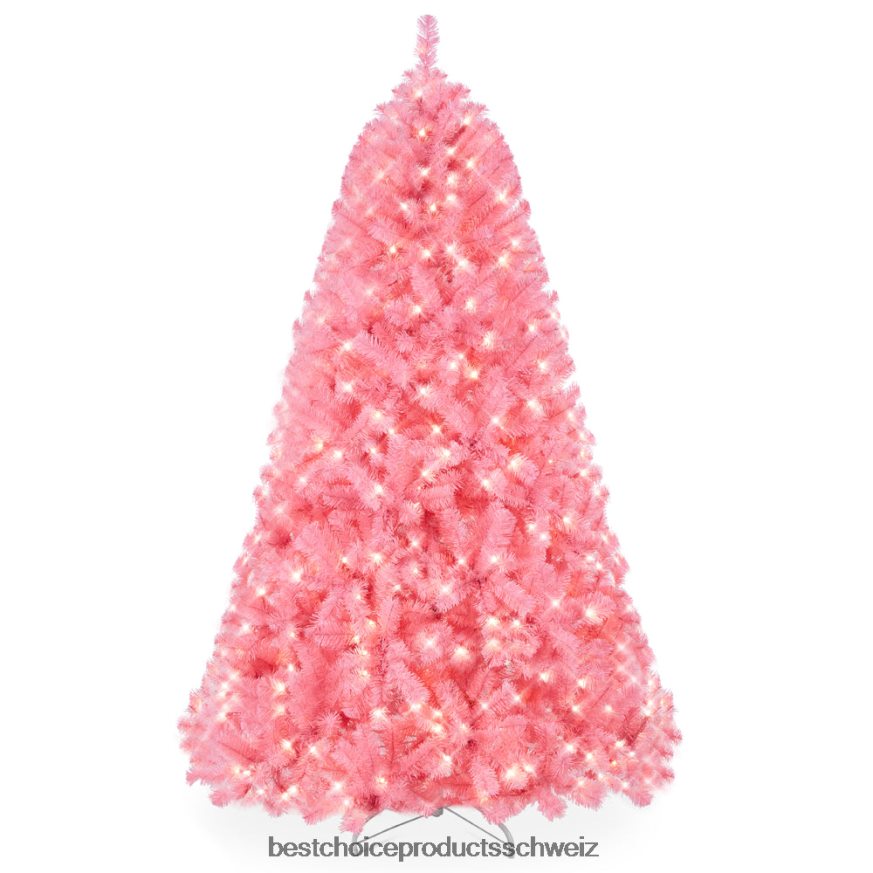 Best Choice Products Vorbeleuchteter künstlicher rosa Weihnachtsbaum mit Glühlampen Metallständer 2JD022174