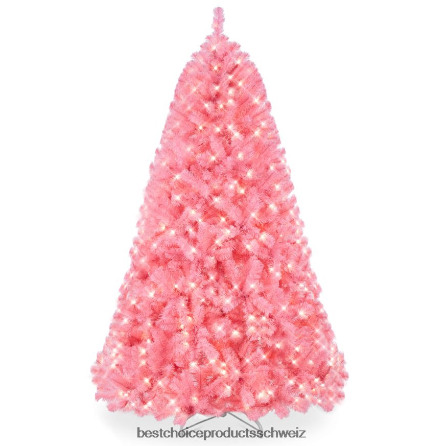 Best Choice Products Vorbeleuchteter künstlicher rosa Weihnachtsbaum mit Glühlampen Metallständer 2JD022175