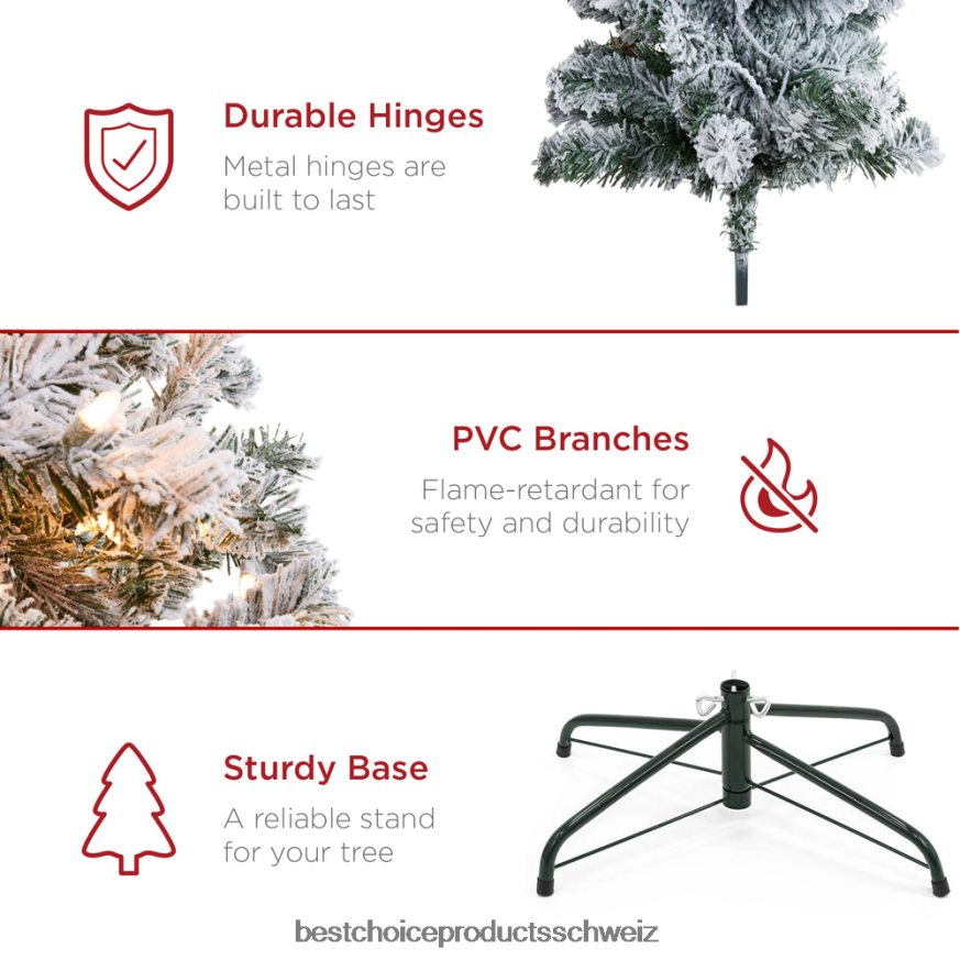 Best Choice Products Vorbeleuchteter, mit Schnee beflockter künstlicher Bleistift-Weihnachtsbaum Schönheit 2JD022167