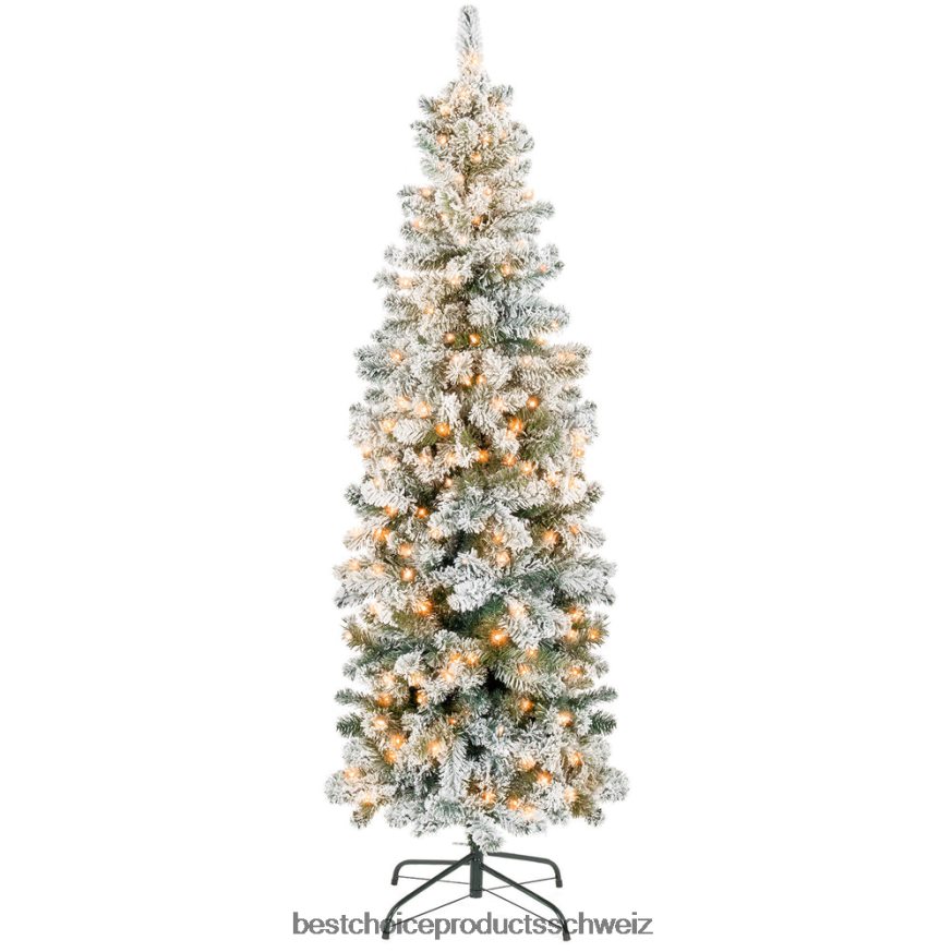 Best Choice Products Vorbeleuchteter, mit Schnee beflockter künstlicher Bleistift-Weihnachtsbaum Schönheit 2JD022168