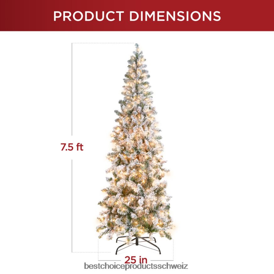 Best Choice Products Vorbeleuchteter, mit Schnee beflockter künstlicher Bleistift-Weihnachtsbaum Schönheit 2JD022168