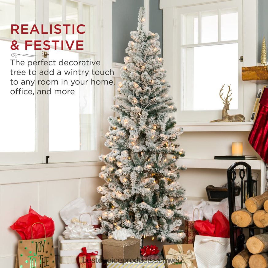 Best Choice Products Vorbeleuchteter, mit Schnee beflockter künstlicher Bleistift-Weihnachtsbaum Schönheit 2JD022169