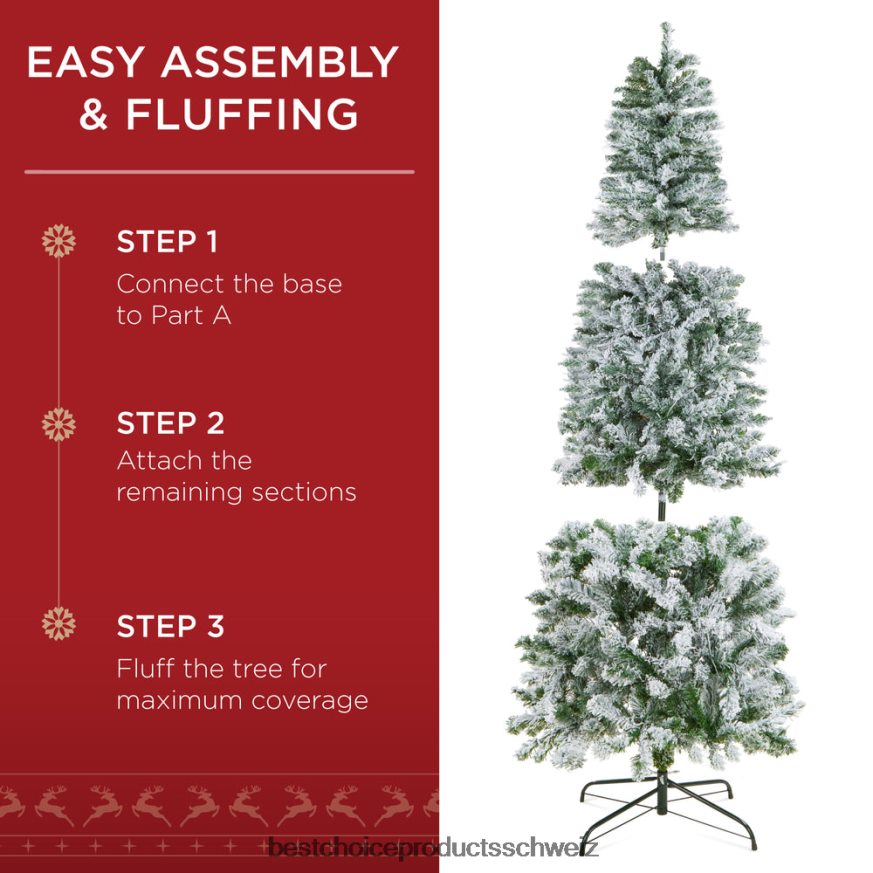 Best Choice Products Vorbeleuchteter, mit Schnee beflockter künstlicher Bleistift-Weihnachtsbaum Schönheit 2JD022169