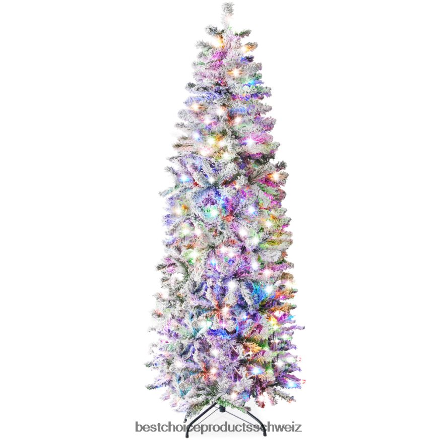 Best Choice Products Vorbeleuchteter, mit Schnee beflockter künstlicher Bleistift-Weihnachtsbaum mit mehrfarbigen Lichtern Schönheit 2JD022253