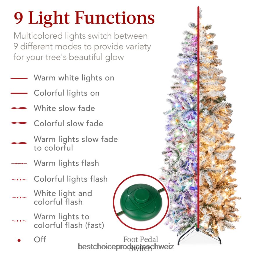 Best Choice Products Vorbeleuchteter, mit Schnee beflockter künstlicher Bleistift-Weihnachtsbaum mit mehrfarbigen Lichtern Schönheit 2JD022254