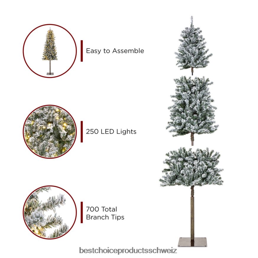 Best Choice Products Vorbeleuchteter schneeflockter alpiner schmaler Bleistift-Weihnachtsbaum mit LED-Lichtern und Ständer Schönheit 2JD022158