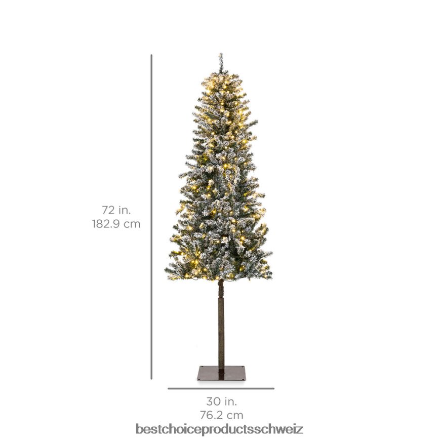 Best Choice Products Vorbeleuchteter schneeflockter alpiner schmaler Bleistift-Weihnachtsbaum mit LED-Lichtern und Ständer Schönheit 2JD022158
