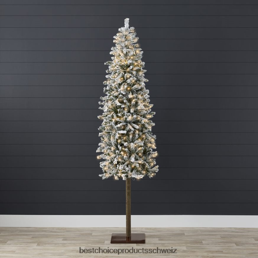 Best Choice Products Vorbeleuchteter schneeflockter alpiner schmaler Bleistift-Weihnachtsbaum mit LED-Lichtern und Ständer Schönheit 2JD022159