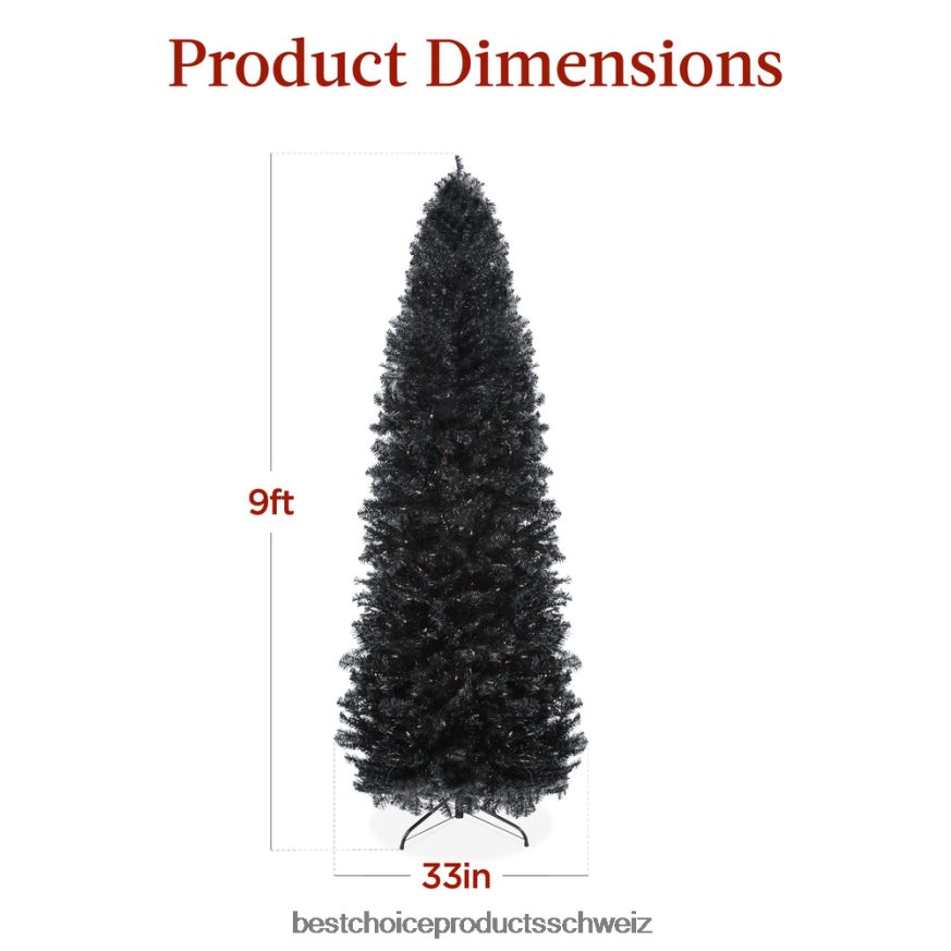 Best Choice Products Vorbeleuchteter schwarzer künstlicher Bleistift-Weihnachtsbaum Schönheit 2JD022162