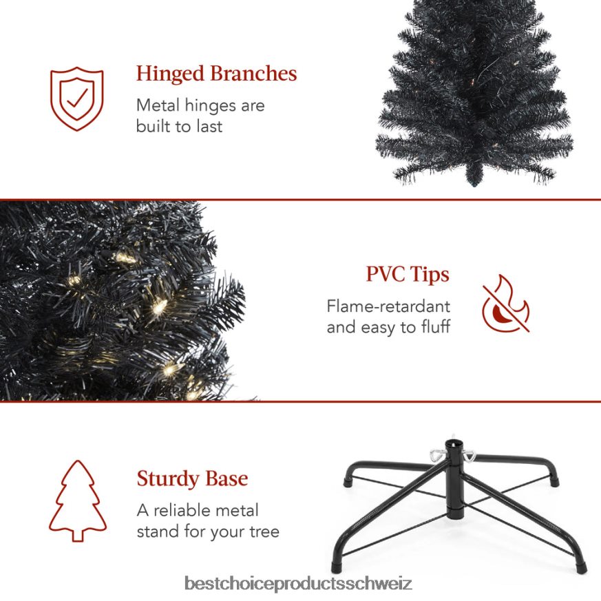 Best Choice Products Vorbeleuchteter schwarzer künstlicher Bleistift-Weihnachtsbaum Schönheit 2JD022163