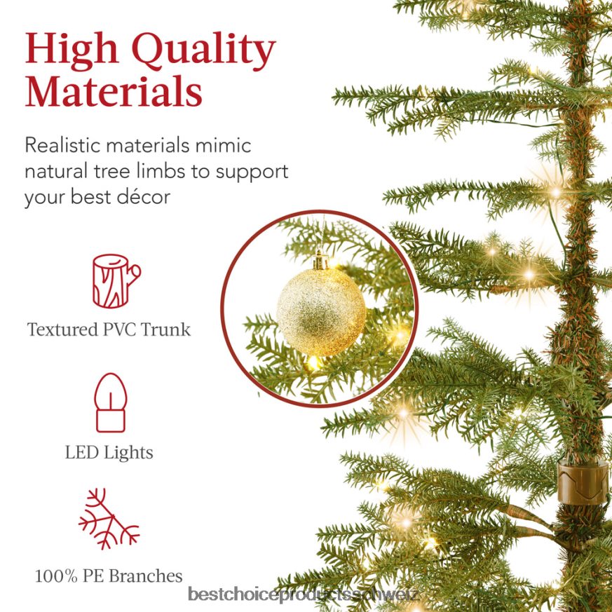 Best Choice Products Vorbeleuchteter, spärlicher Weihnachtsbaum mit 2-in-1-LED-Leuchten, kabellose Verbindung Schönheit 2JD02286